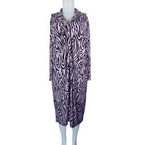Dana Buchman Purple Black Animal Style Button Up Long Sleeve Women's Dress XL